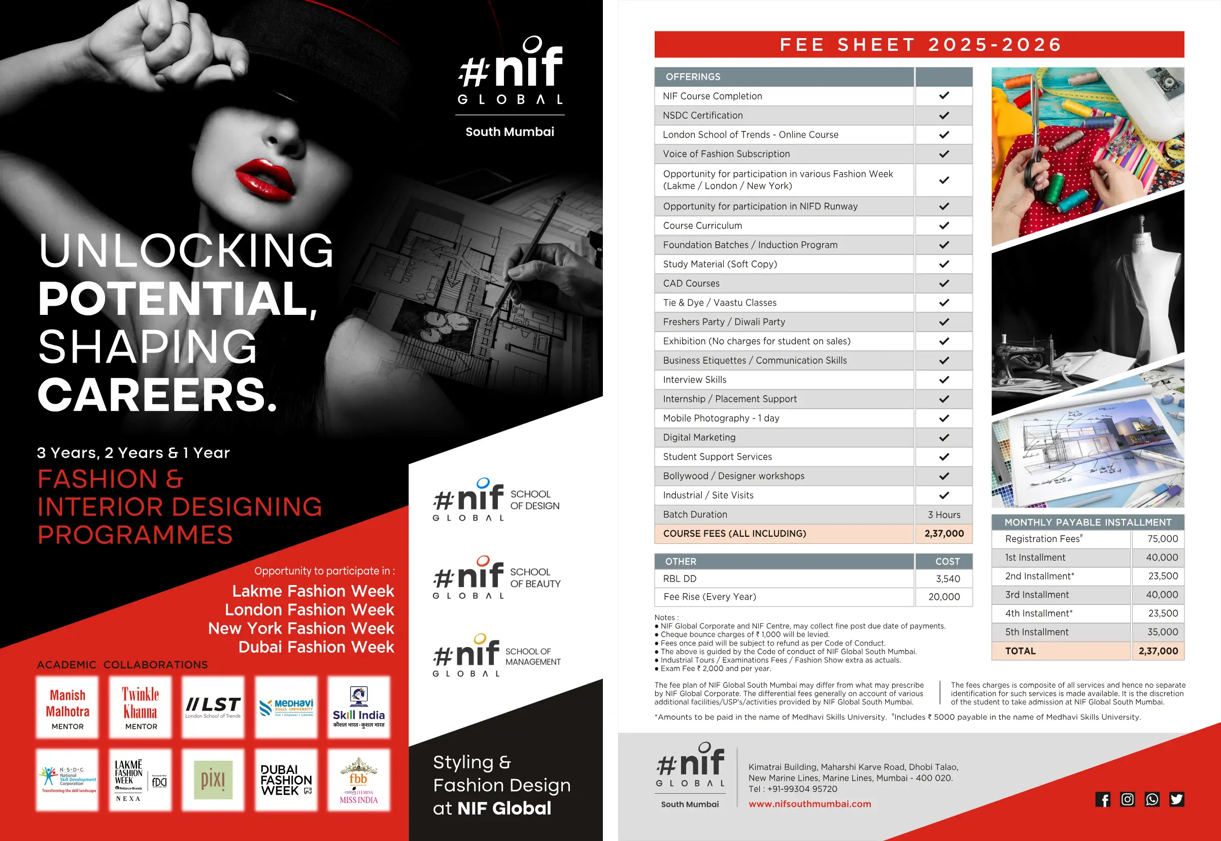 NIF Mumbai Fee Structure for Academic year 2024-25